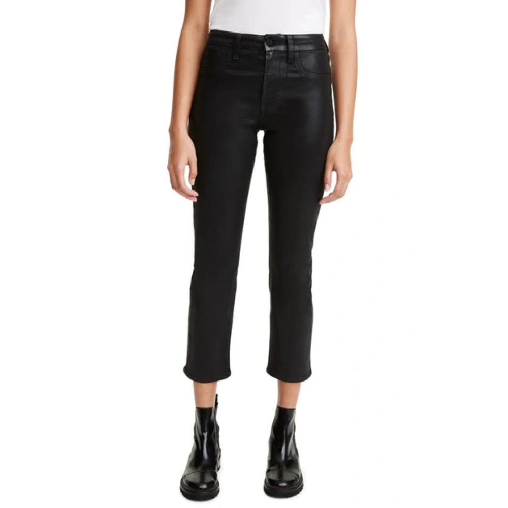Jen7 by 7 For All Mankind 7FAM NWT Coated Ankle Straight Leg Jeans Black 0 New